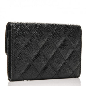 Chanel Flap Card Holder Quilted Caviar Silver-tone Black