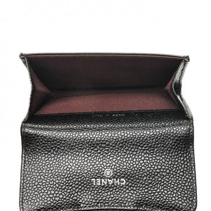 Chanel Flap Card Holder Quilted Caviar Silver-tone Black