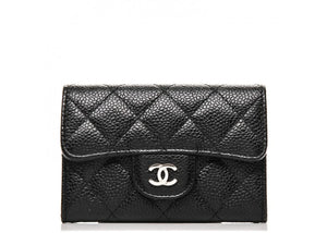Chanel Flap Card Holder Quilted Caviar Silver-tone Black