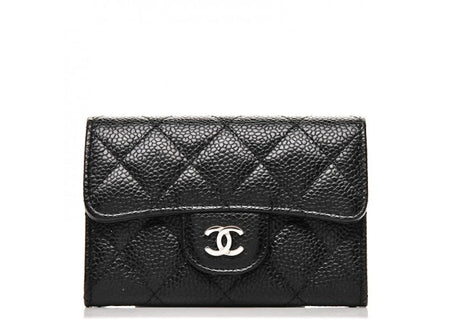 Chanel Flap Card Holder Quilted Caviar Silver-tone Black