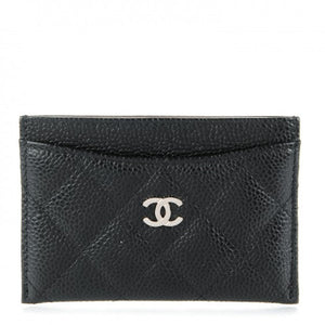 Chanel Card Holder Quilted Caviar Silver-tone Black