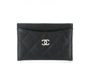 Chanel Card Holder Quilted Caviar Silver-tone Black