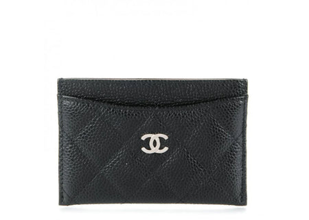 Chanel Card Holder Quilted Caviar Silver-tone Black