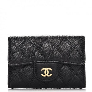 Chanel Card Holder Quilted Caviar Gold-tone Black