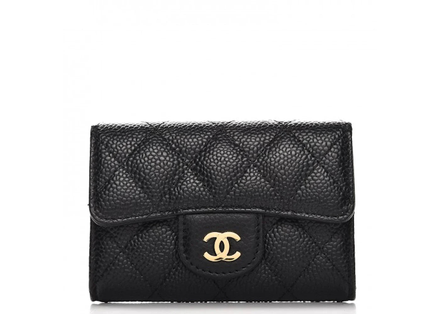 Chanel Card Holder Quilted Caviar Gold-tone Black