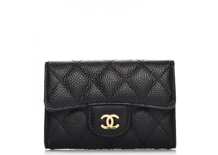 Chanel Card Holder Quilted Caviar Gold-tone Black
