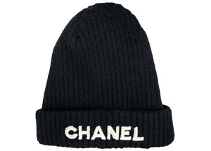 Chanel Cloche White Sequin Letter Logo Beanie AA8446 Black
