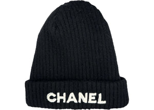 Chanel Cloche White Sequin Letter Logo Beanie AA8446 Black