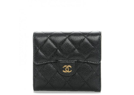 Chanel Flap Compact Wallet Quilted Caviar Gold-tone Black