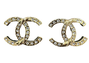 Chanel Crystal CC Logo Stud Earrings ABA157 Gold/Crystal