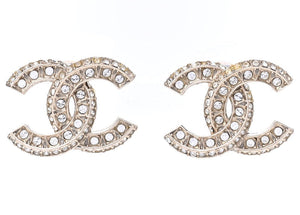 Chanel Crystal Timeless CC Earrings Light Gold