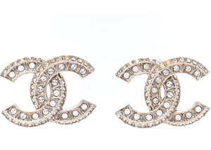 Chanel Crystal Timeless CC Earrings Light Gold