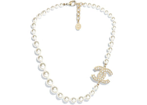Chanel Glass Pearls CC Necklace Gold/Pearly White