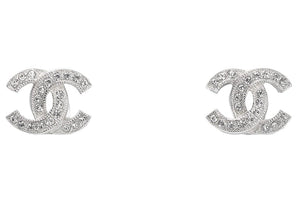 Chanel Metal and Strass Earrings Crystal Silver