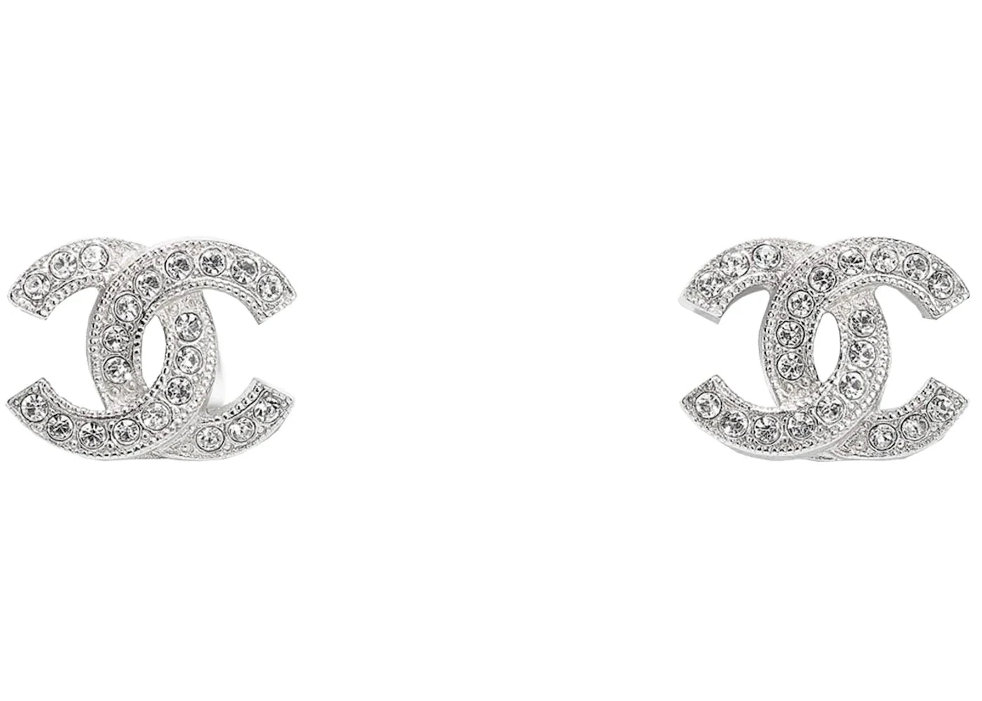Chanel Metal and Strass Earrings Crystal Silver