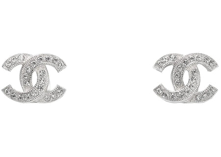 Chanel Metal and Strass Earrings Crystal Silver