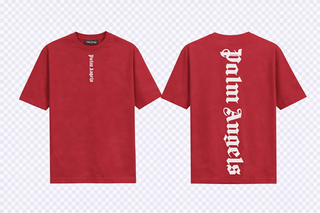 Palm Angels Red T-Shirt featuring a large black gothic font logo