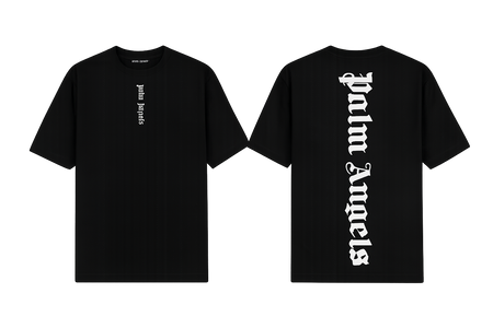 Palm Angels Black T-Shirt featuring a large black gothic font logo