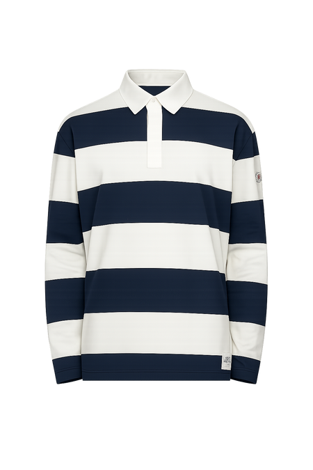 Moncler White & Navy Striped Polo