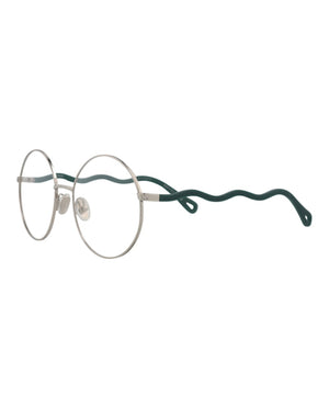 Chloe Round-Frame Metal Optical Frames Silver Green Transparent (CH0057O-30011445-004)