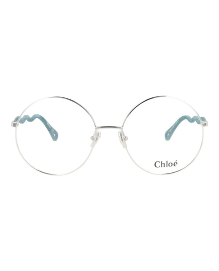Chloe Round-Frame Metal Optical Frames Silver Green Transparent (CH0057O-30011445-008)