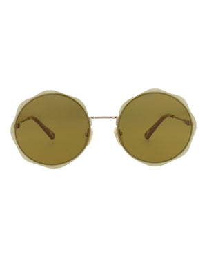 Chloe Round-Frame Metal Sunglasses Gold Gold Green (CH0202S-30014664-001)