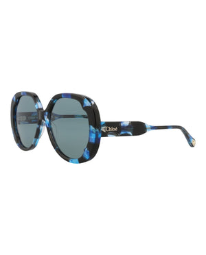 Chloe Round-Frame Recycled Acetate Sunglasses Havana Havana Blue (CH0195S-30014680-003)