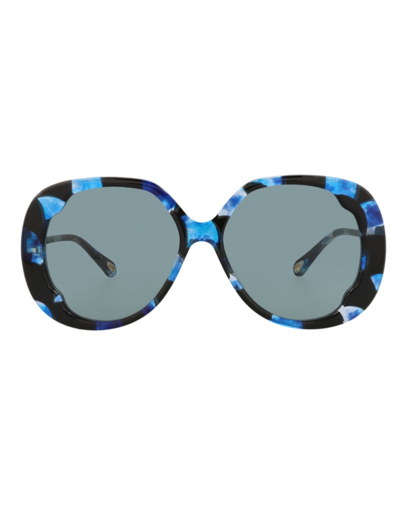 Chloe Round-Frame Recycled Acetate Sunglasses Havana Havana Blue (CH0195SK-30014693-003)