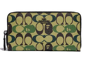 Coach x Bape Accordion Zip Wallet Signature Canvas With Ape Head Black Copper/Camo Multi