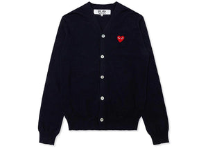 Comme Des Garcons Play Red Heart Knit Cardigan Sweater Navy