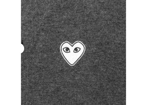 Comme Des Garcons Play White Heart Knit Cardigan Sweater Grey