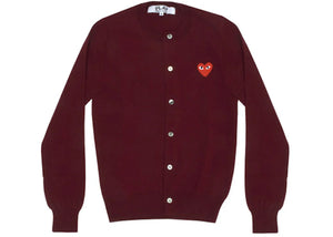 Comme Des Garcons Play Women'S Red Heart Knit Cardigan Sweater Burgundy