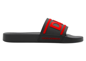 Dolce & Gabbana Beachwear Sliders DG Logo Black Red