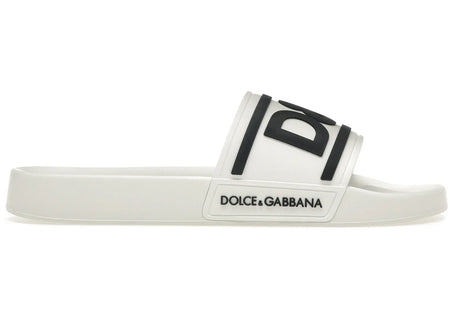 Dolce & Gabbana Beachwear Sliders Dg Logo White Black