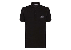 Dolce & Gabbana Cotton Pique Branded Plate Polo Shirt Black