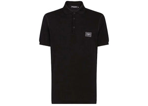 Dolce & Gabbana Cotton Pique Branded Plate Polo Shirt Black
