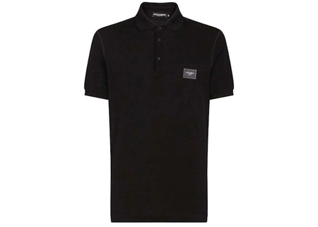 Dolce & Gabbana Cotton Pique Branded Plate Polo Shirt Black