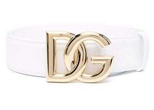 Dolce & Gabbana Logo Plaque Leather Belt White
