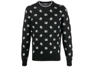Dolce & Gabbana Logo-Print Fine-Knit Jumper Black/White