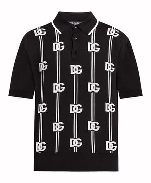 Dolce & Gabbana Logo-Print Knitted Polo Black/White