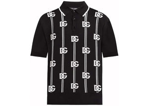 Dolce & Gabbana Logo-Print Knitted Polo Black/White