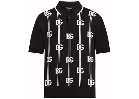 Dolce & Gabbana Logo-Print Knitted Polo Black/White