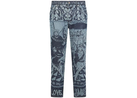 Dolce & Gabbana Loose Carretto Patchwork Print Jeans Blue