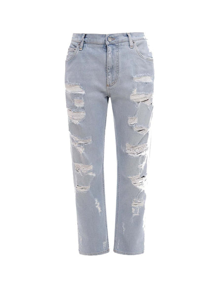 Dolce & Gabbana Man Stretch Cotton Ripped Effect Jeans Light Wash Blue