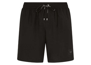 Dolce & Gabbana Mid Length Branded Plate Swim Trunks Black