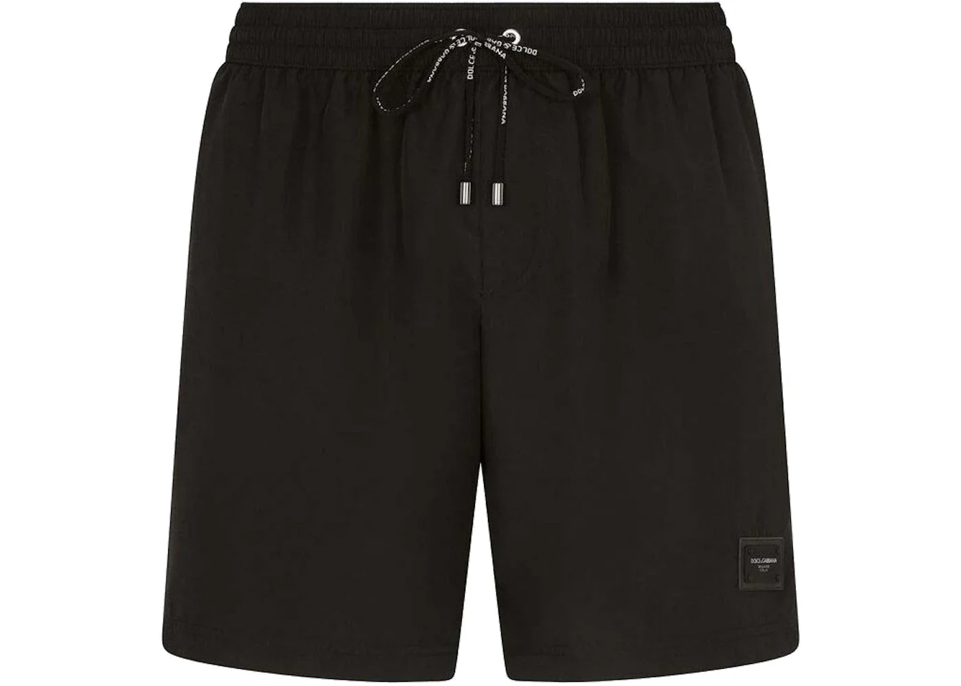 Dolce & Gabbana Mid Length Branded Plate Swim Trunks Black
