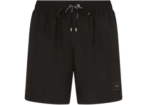 Dolce & Gabbana Mid Length Branded Plate Swim Trunks Black