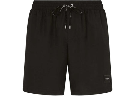 Dolce & Gabbana Mid Length Branded Plate Swim Trunks Black