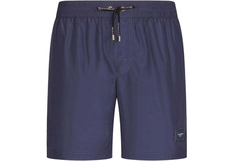 Dolce & Gabbana Mid Length Branded Plate Swim Trunks Blue
