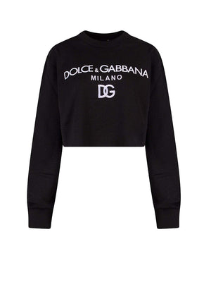 Dolce & Gabbana Woman Cotton Frontal Logo Sweatshirt Black